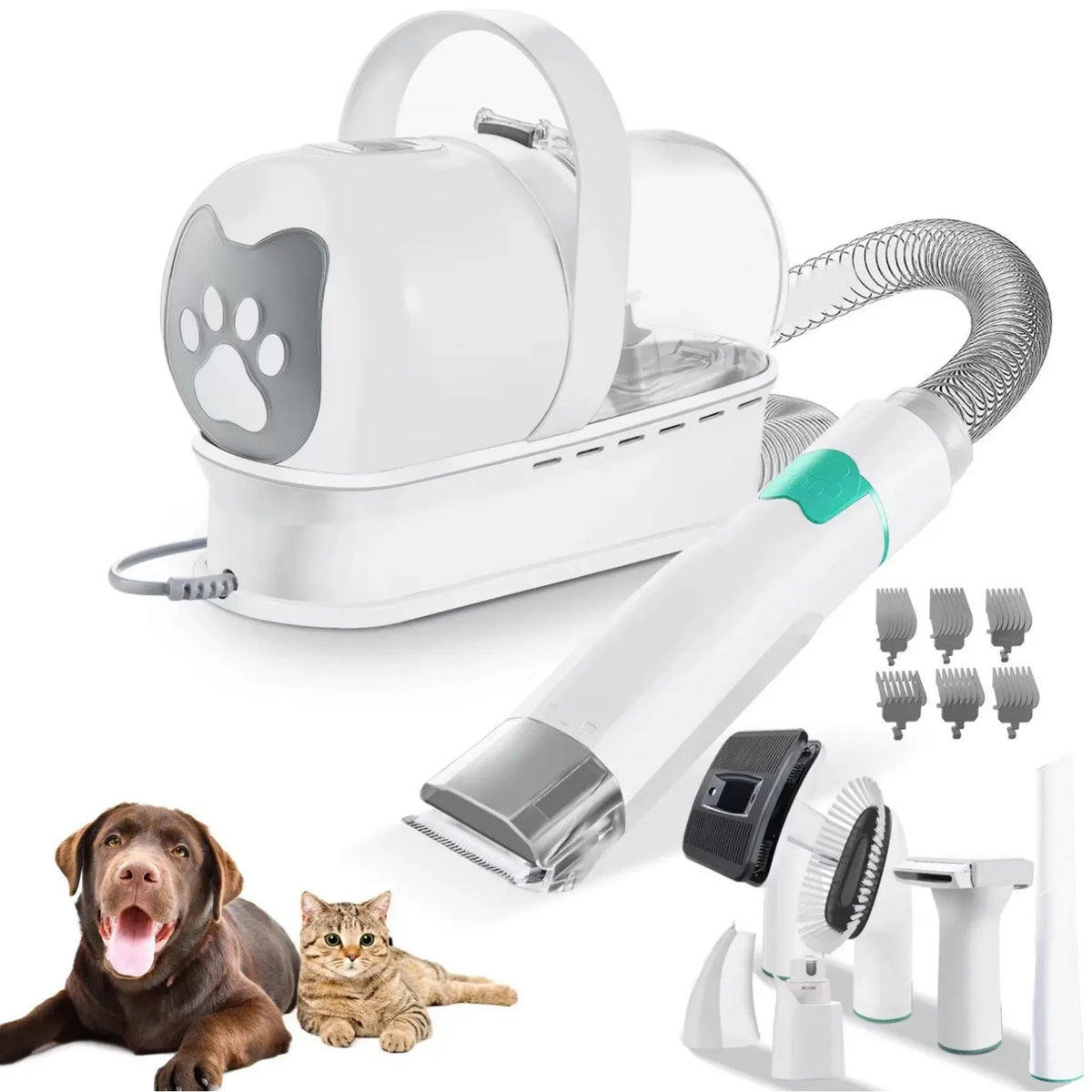 7-in-1 Pet Grooming Vacuum Kit with Clippers & Low Noise