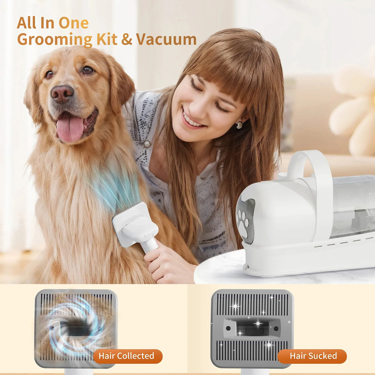 7-in-1 Pet Grooming Vacuum Kit with Clippers & Low Noise