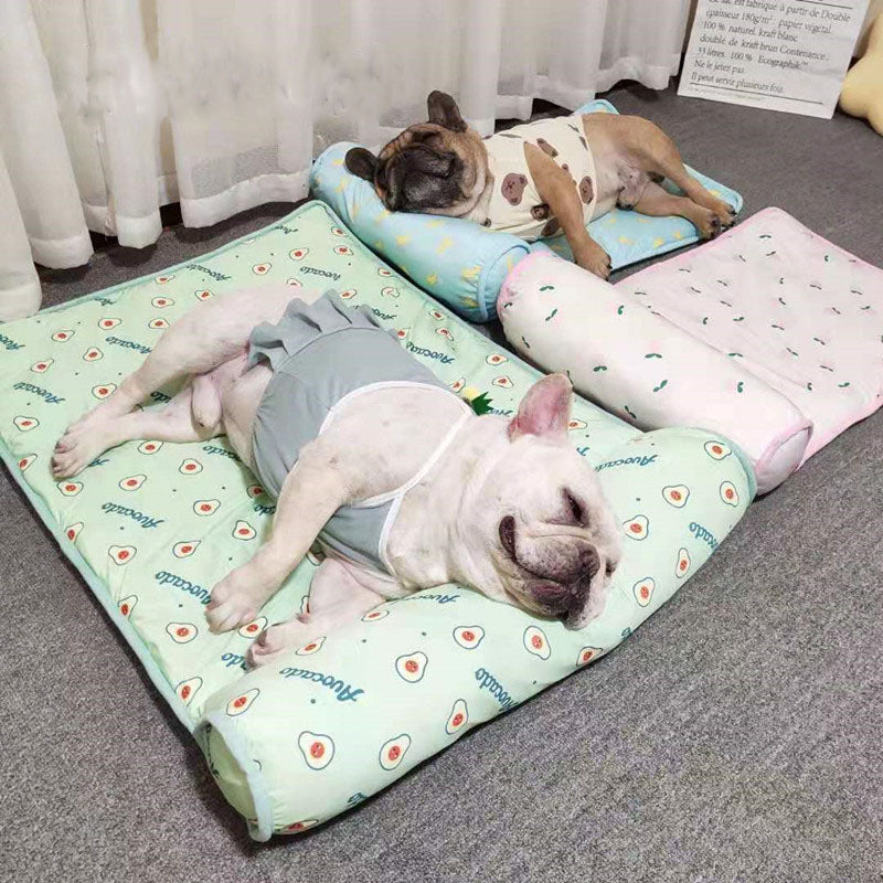 Cat dog pet ice pad summer autumn cooling heatstroke prevention sleeping mat fruit mat non-slip ice silk mat.