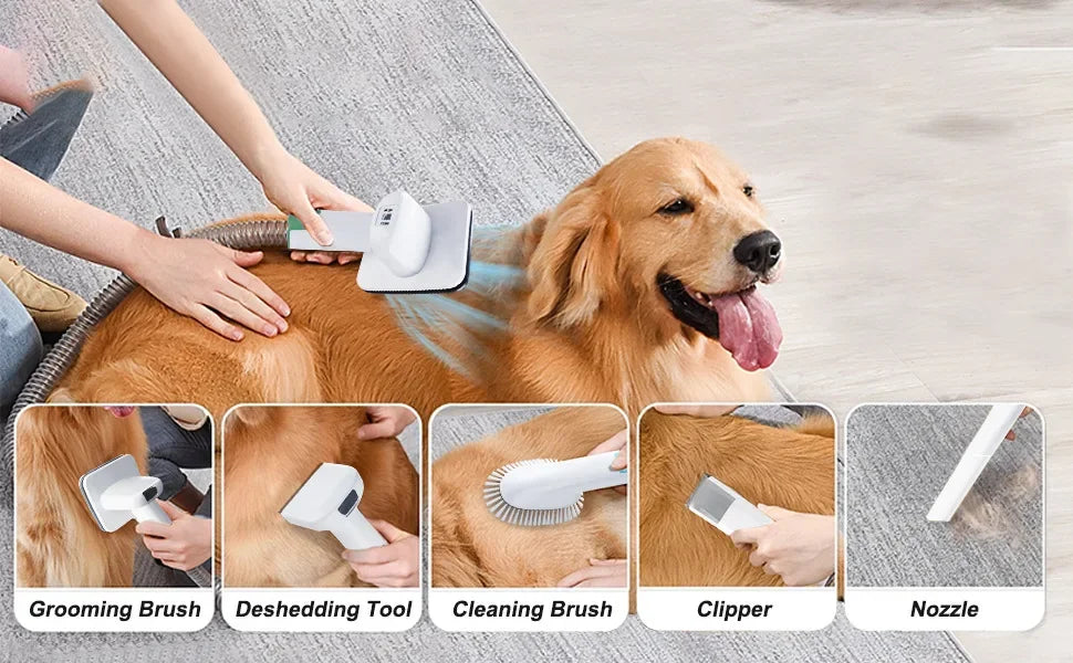 7-in-1 Pet Grooming Vacuum Kit with Clippers & Low Noise