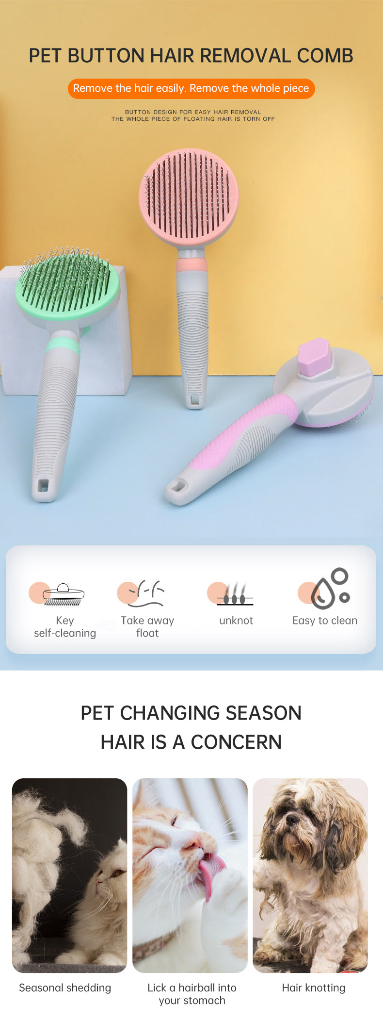 Self-Cleaning Dog & Cat Slicker Grooming Brush