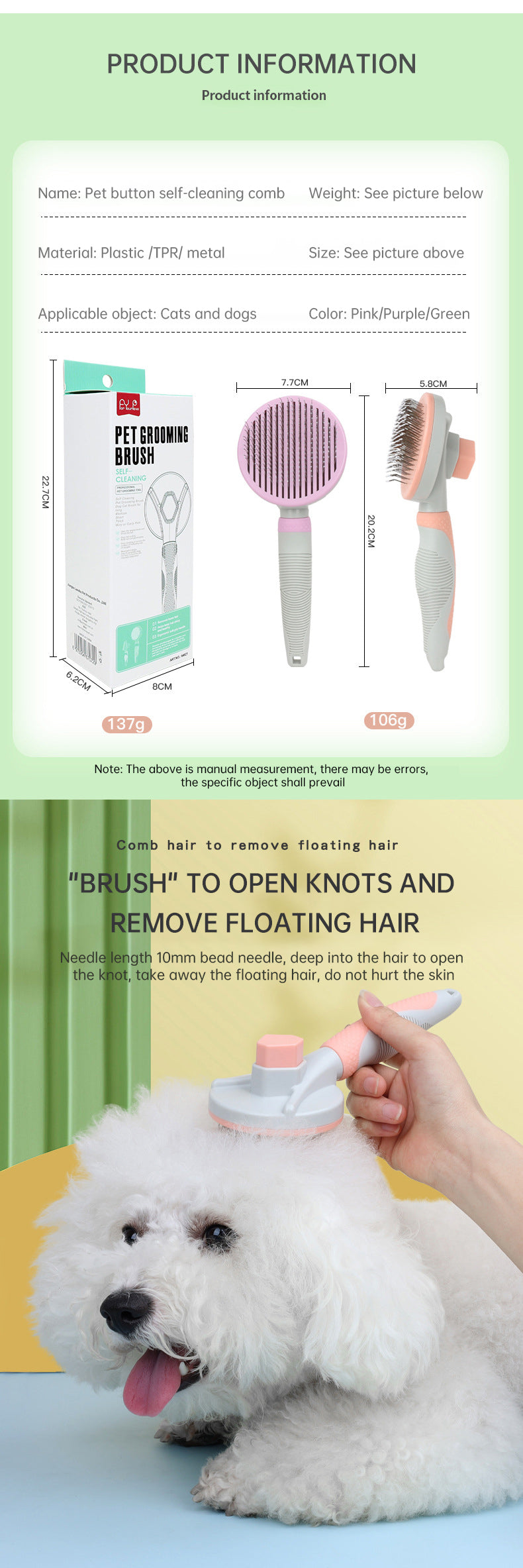 Self-Cleaning Dog & Cat Slicker Grooming Brush